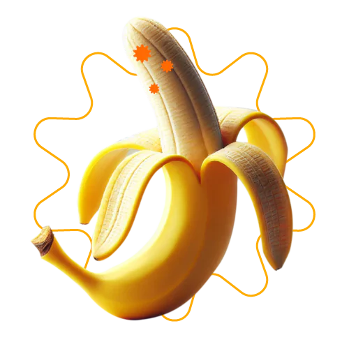 Gráfica de banana con señales destacadas que ilustran posibles síntomas de infecciones de transmisión sexual.