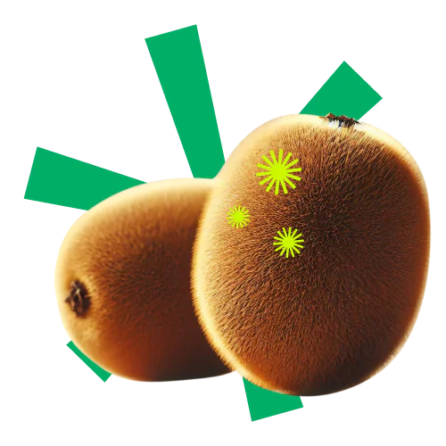 Ilustración de kiwis con marcas destacadas que representan posibles síntomas de infecciones de transmisión sexual.