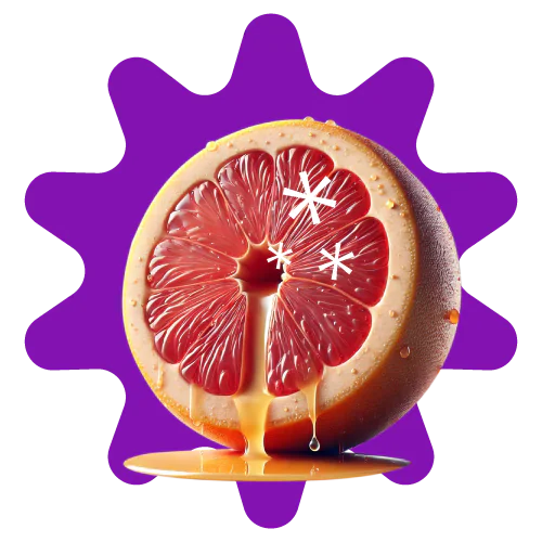 Ilustración de pomelo abierto con marcas destacadas que representan posibles síntomas de infecciones de transmisión sexual.