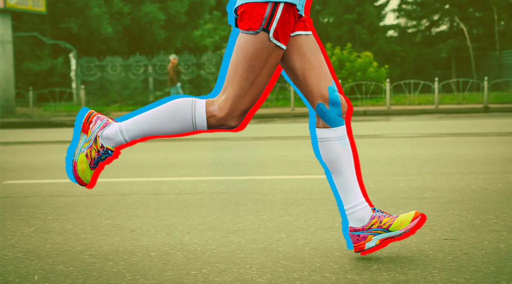 Persona corre en una pista con zapatillas deportivas y medias altas.