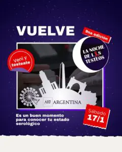 Pieza gráfica con el mensaje “Vuelve” que anuncia campaña de testeo gratuito de VIH de AHF Argentina.